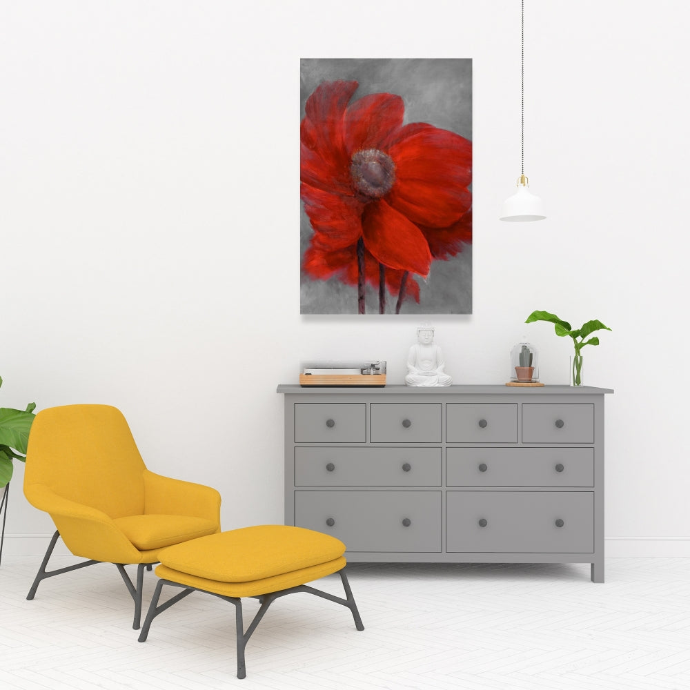 Gray Botanical Canvas - Red Flower in the Wind | Home Decor
