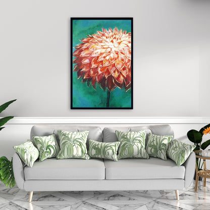 Fleur de dahlia abstraite | Toile encadrée botanique orange