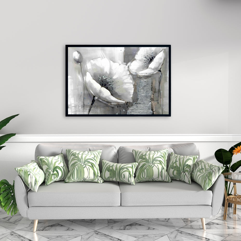 Toile à fleurs monochromes industrielles - Décoration botanique pour la maison