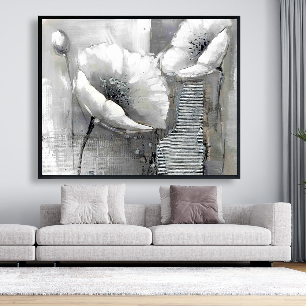 Toile à fleurs monochromes industrielles - Décoration botanique pour la maison