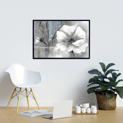 Monochrome & Silver Flowers | Industrial Floral Canvas Art
