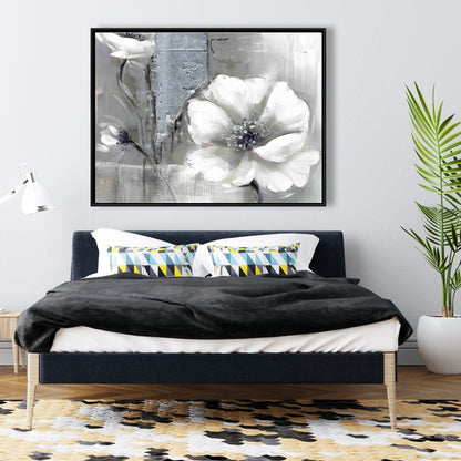 Monochrome & Silver Flowers | Industrial Floral Canvas Art