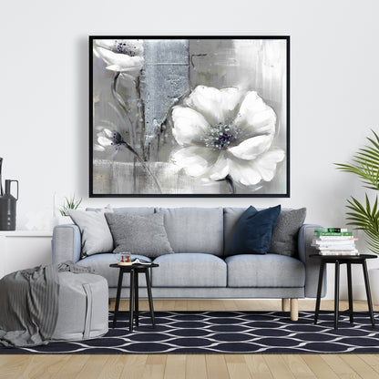 Monochrome & Silver Flowers | Industrial Floral Canvas Art