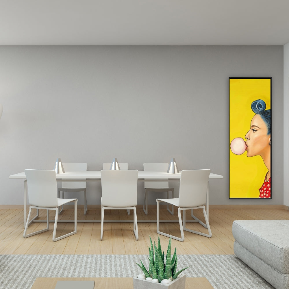 Retro Woman Ponytail Canvas - Blue Figurative Framed Art