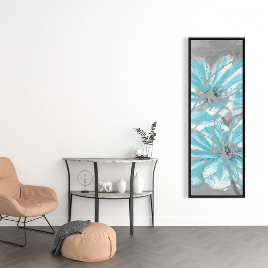 Toile florale contemporaine - Deux petites fleurs bleues abstraites
