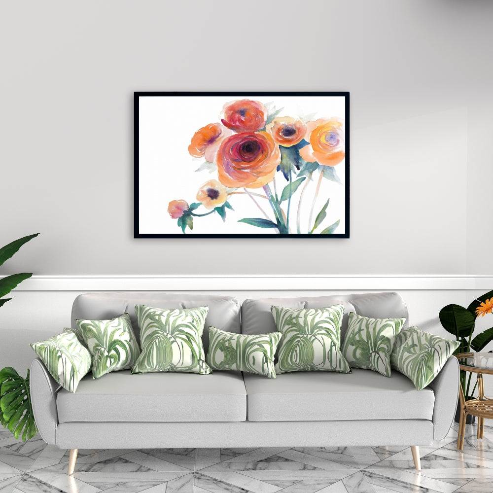 Romantic Botanical Bedroom Framed Canvas - Watercolor Flowers
