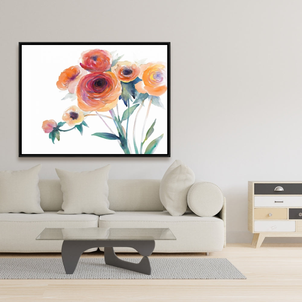 Romantic Botanical Bedroom Framed Canvas - Watercolor Flowers