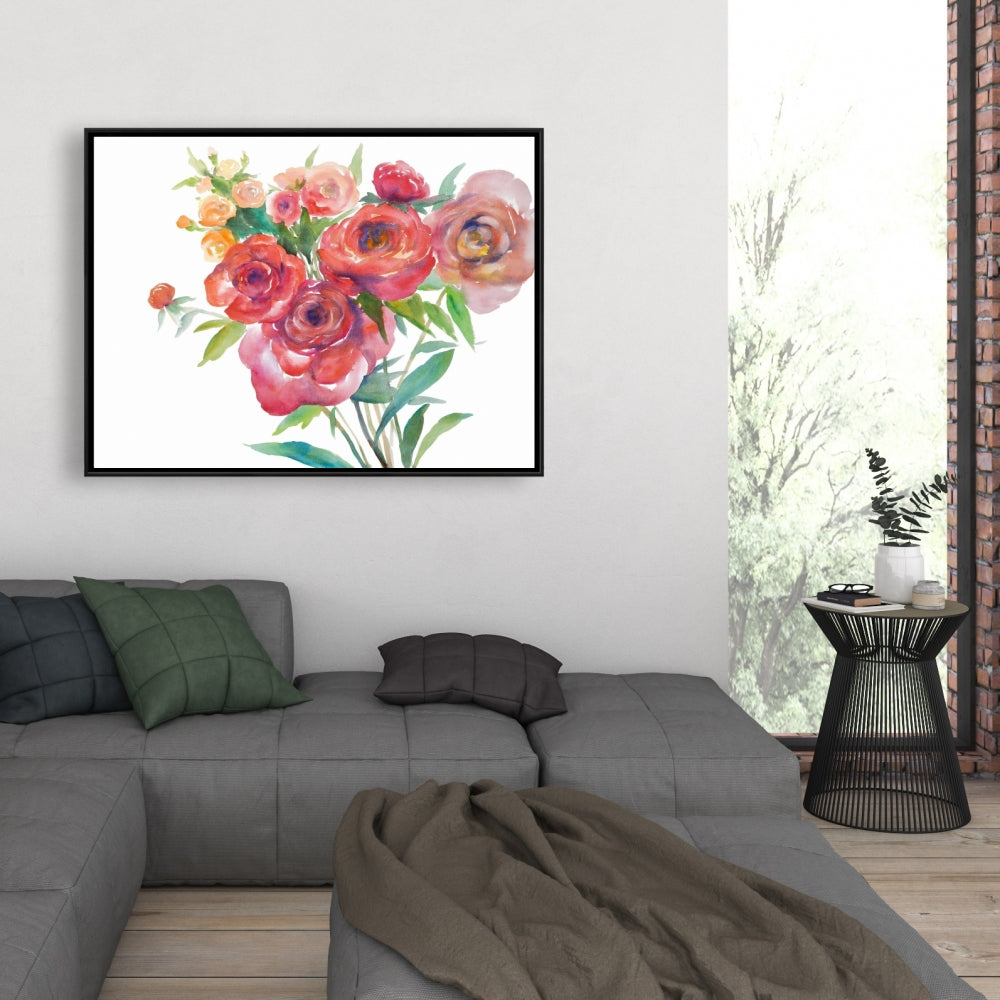 Romantic Pink Floral Watercolor Bouquet Canvas | Home Decor