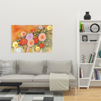 Colorful Abstract Flowers Canvas | Botanical Bedroom Decor