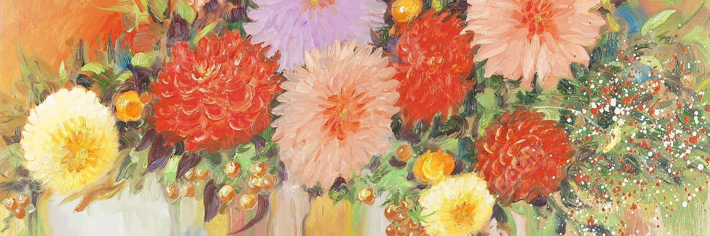 Fleurs abstraites colorées | Toile encadrée orange pour décoration d'intérieur