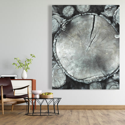 Stacked Wood Logs Canvas - Monochrome Trees Bedroom Decor