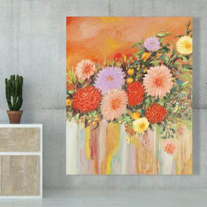 Colorful Abstract Flowers Canvas | Botanical Bedroom Decor