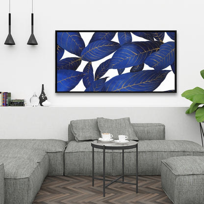 Abstract Modern Blue Leaves Canvas | Exotic Bedroom Decor