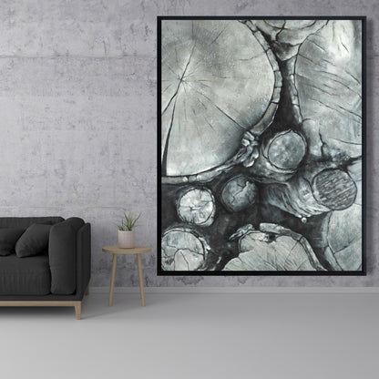 Textured Wooden Logs Monochrome Framed Canvas | Home Decor