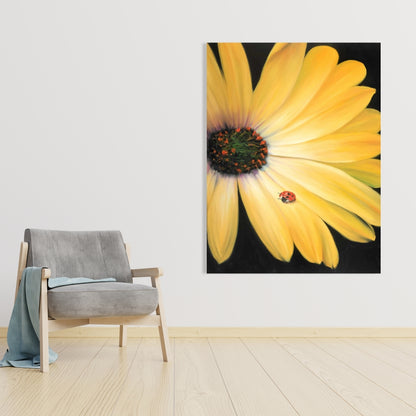 Yellow Daisy & Ladybug Canvas - Bedroom Botanical Wall Art