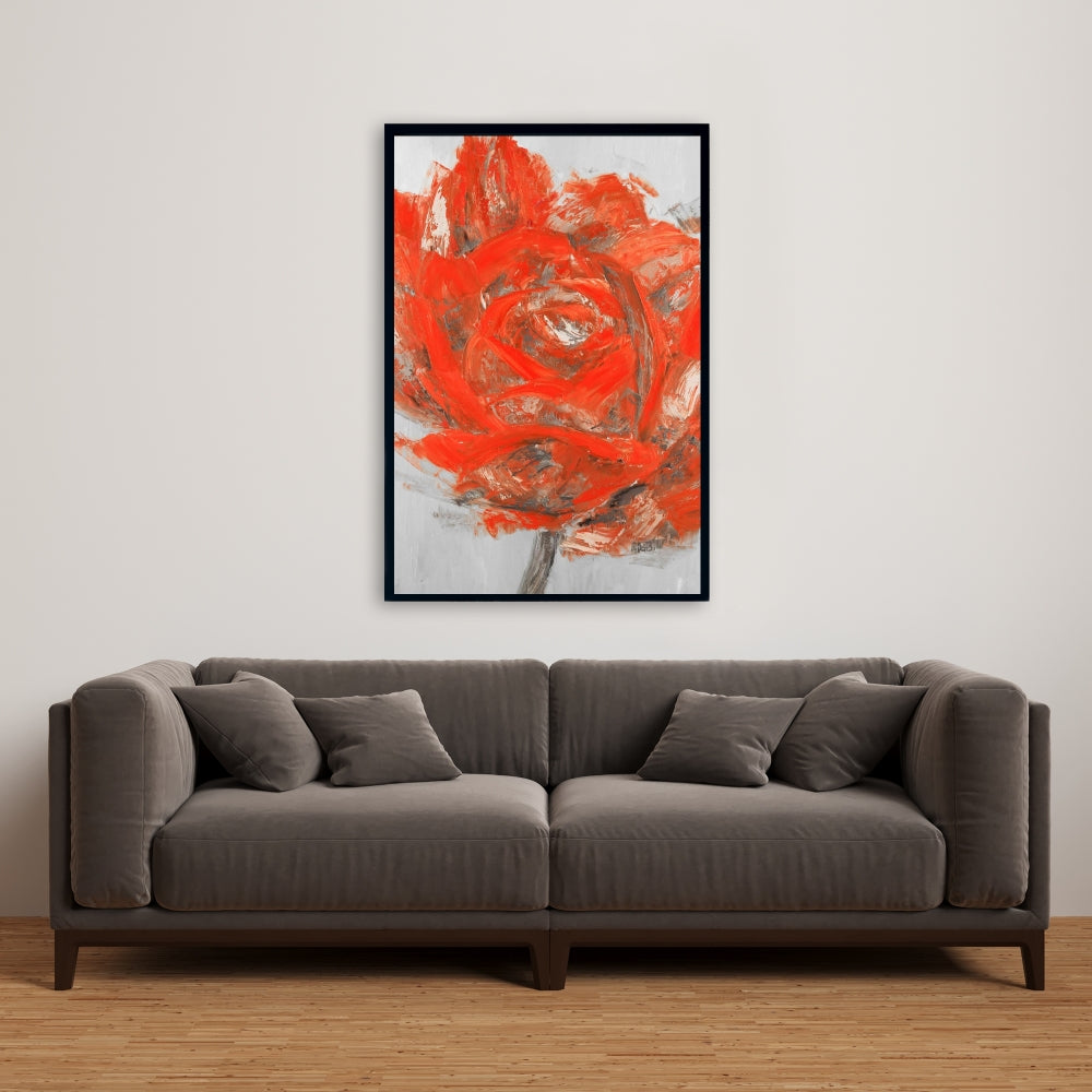 Toile abstraite à fleurs rouges | Décoration murale botanique pour chambre à coucher