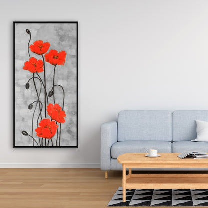 Modern Botanical Bedroom Framed Canvas | Long Stem Flowers Decor