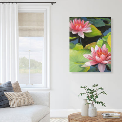 Blue Romantic Bedroom Canvas - Water Lilies and Lotus Flowers