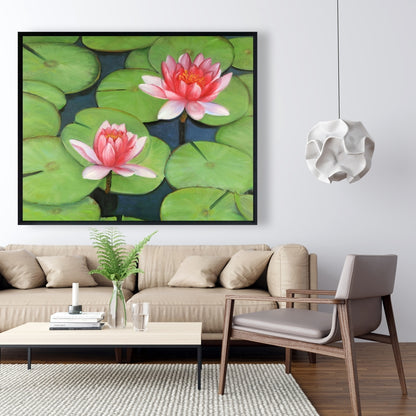 Lotus Flowers in Swamp | Romantic Floral Bedroom Canvas Decor