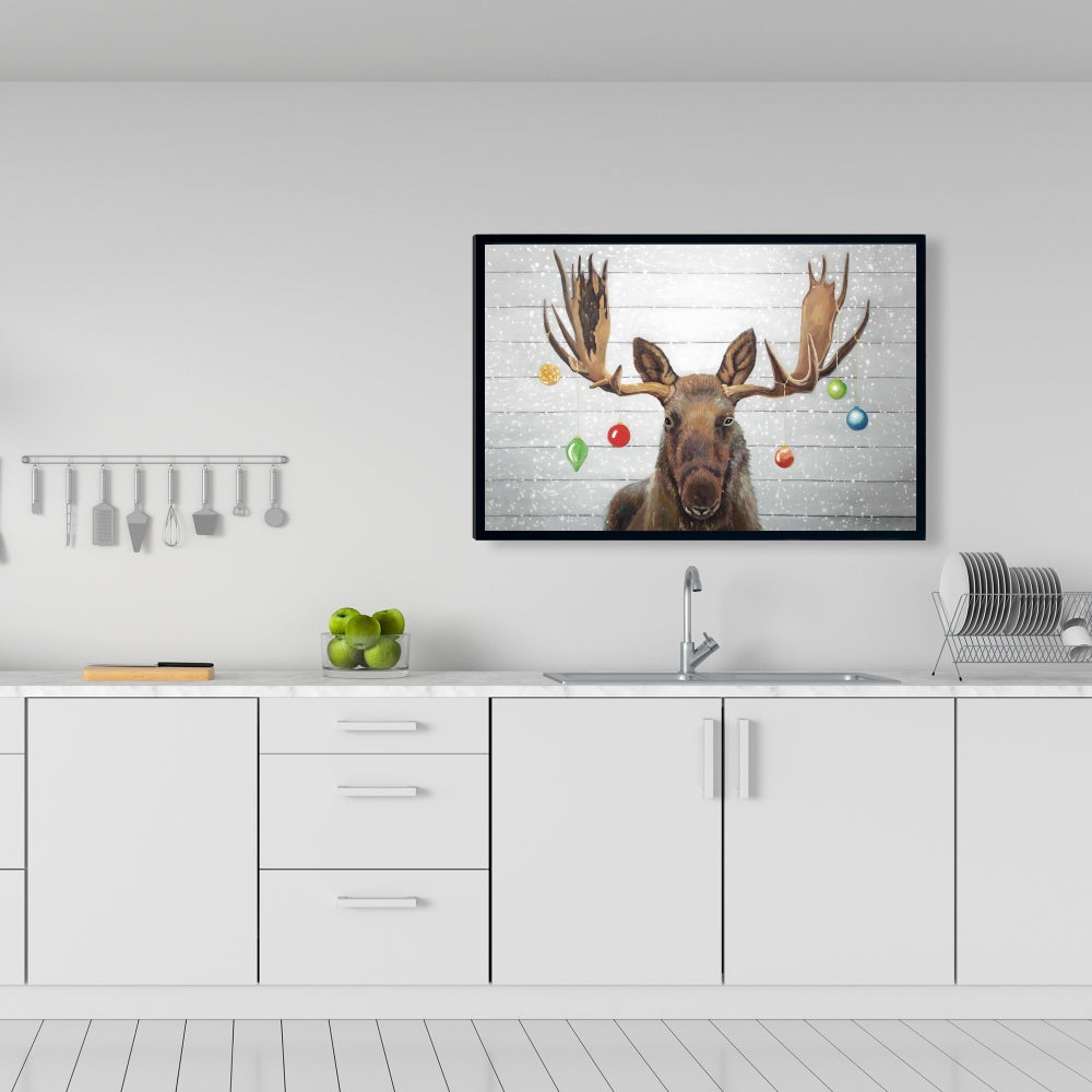 Rustic Moose Christmas Canvas | Brown Frame Home Decor