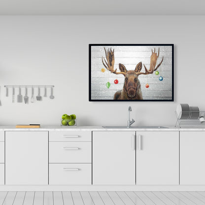 Rustic Moose Christmas Canvas | Brown Frame Home Decor