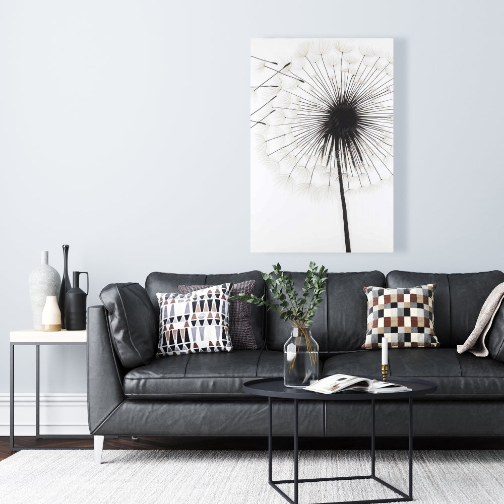 Silhouette of Dandelion Floral Canvas - White Bedroom Decor