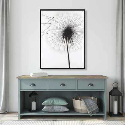 Silhouette of Dandelion | Monochrome Botanical Canvas Decor