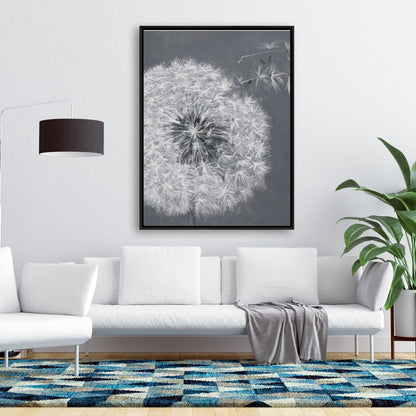 Blowing Dandelion Monochrome Canvas | Floral Bedroom Decor