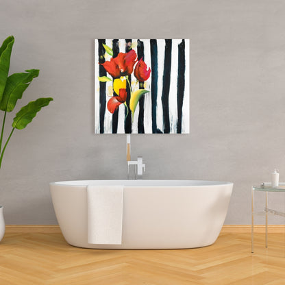 Red Flowers on Stripes Canvas - Botanical Fashion Home Decor
