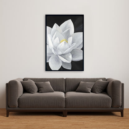 Toile Fleur de lotus suspendue | Cadre botanique blanc