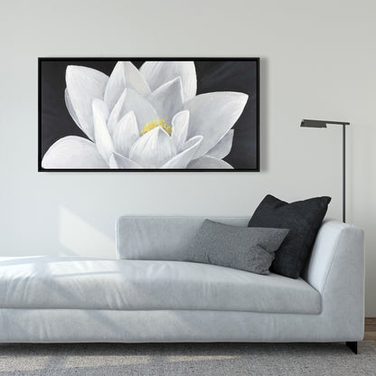 Toile Fleur de lotus suspendue | Cadre botanique blanc