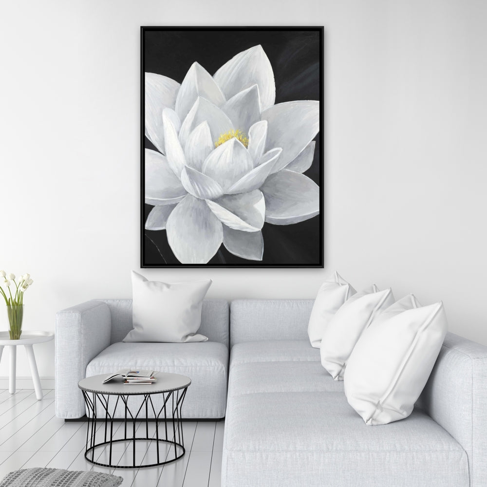 Toile Fleur de lotus suspendue | Cadre botanique blanc