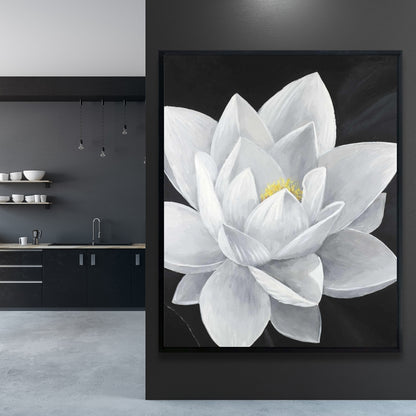 Toile Fleur de lotus suspendue | Cadre botanique blanc