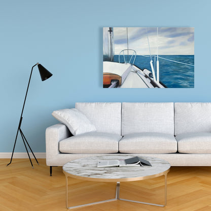 Coastal Blue Bathroom Canvas - Sail on the Water Home Decor