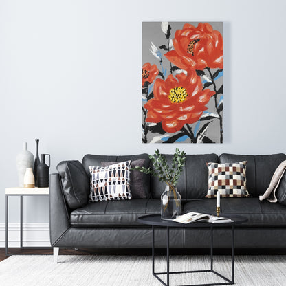 Three Pink Flowers Canvas - Botanical Floral Home Decor Art