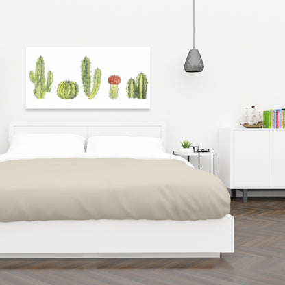Toile florale verte | Décor aquarelle de petits cactus