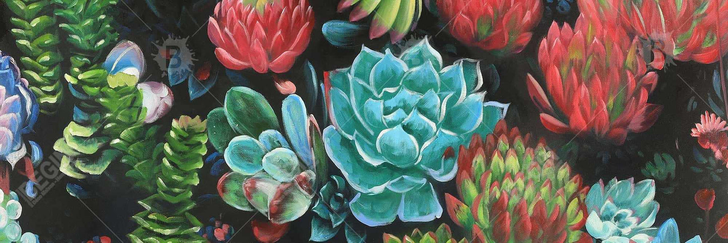 Toile colorée de plantes succulentes | Décoration murale botanique florale rose