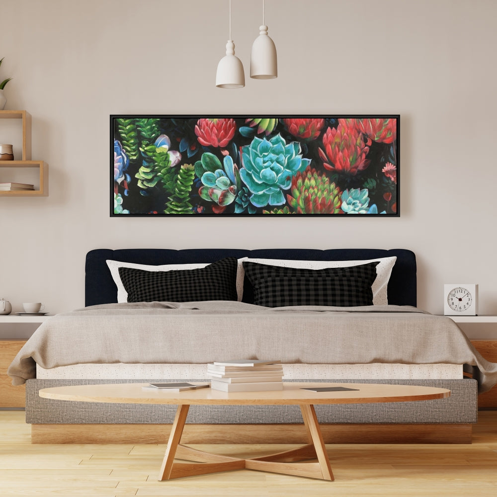 Toile colorée de plantes succulentes | Décoration murale botanique florale rose