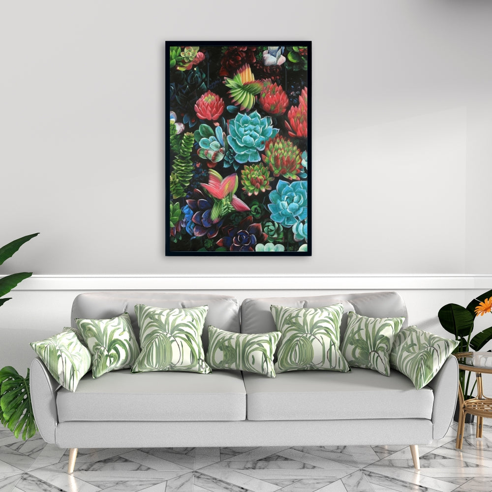 Toile colorée de plantes succulentes | Décoration murale botanique florale rose