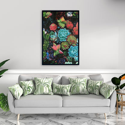 Toile colorée de plantes succulentes | Décoration murale botanique florale rose