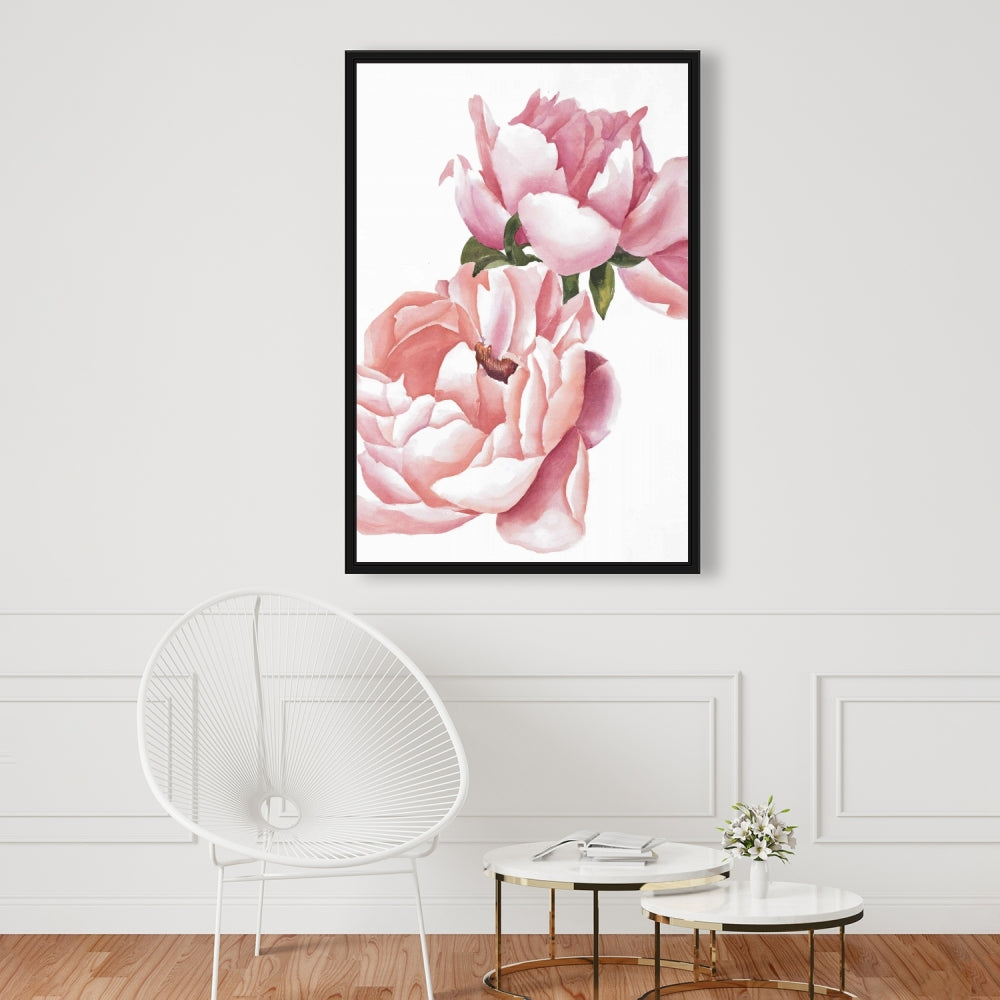 Romantic Floral Canvas | Two Pink Watercolor Roses Decor