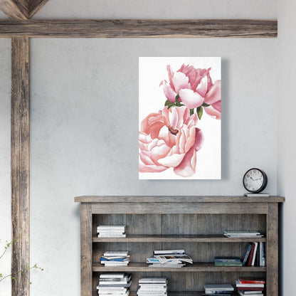Two Pink Watercolor Roses Canvas - Romantic Home Decor Art