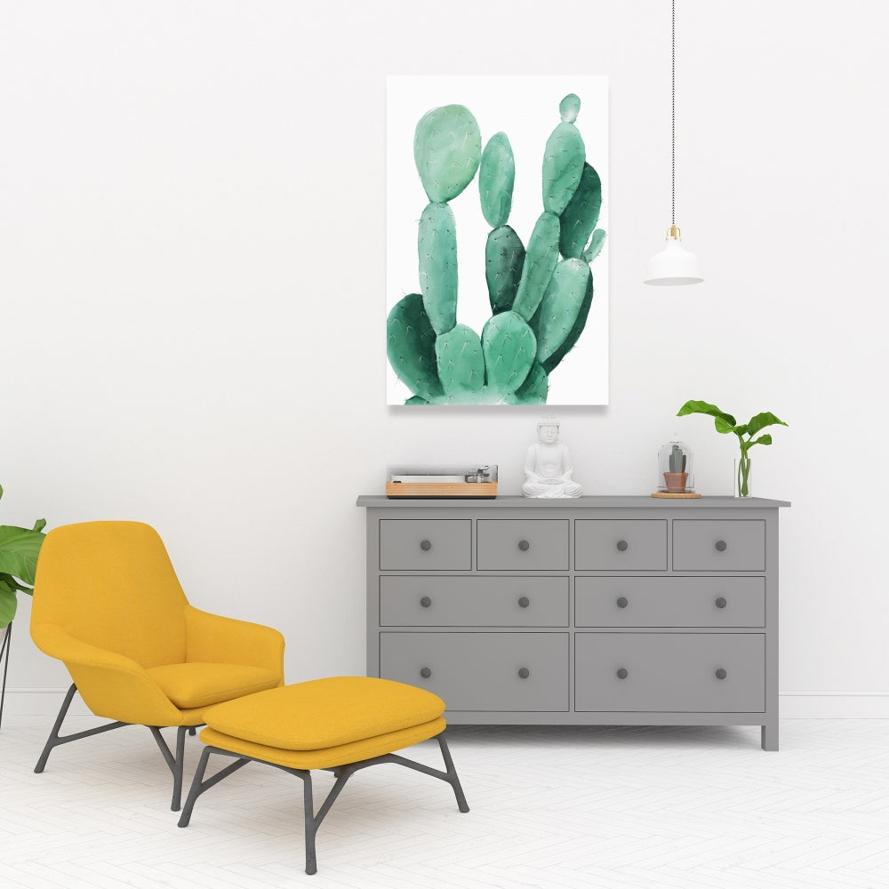 Watercolor Paddle Cactus Canvas | Exotic Green Bedroom Decor