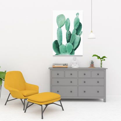 Watercolor Paddle Cactus Canvas | Exotic Green Bedroom Decor
