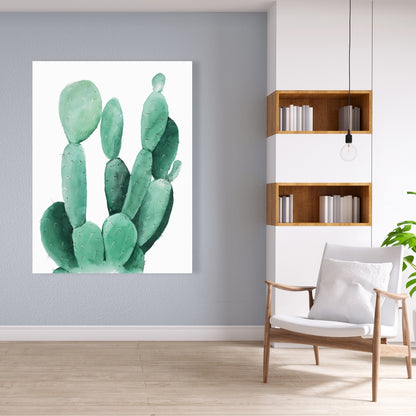 Watercolor Paddle Cactus Canvas | Exotic Green Bedroom Decor