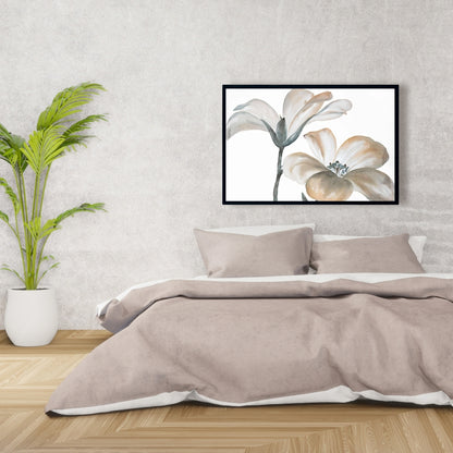 White Botanical Canvas - Beautiful Desaturated Flowers Decor