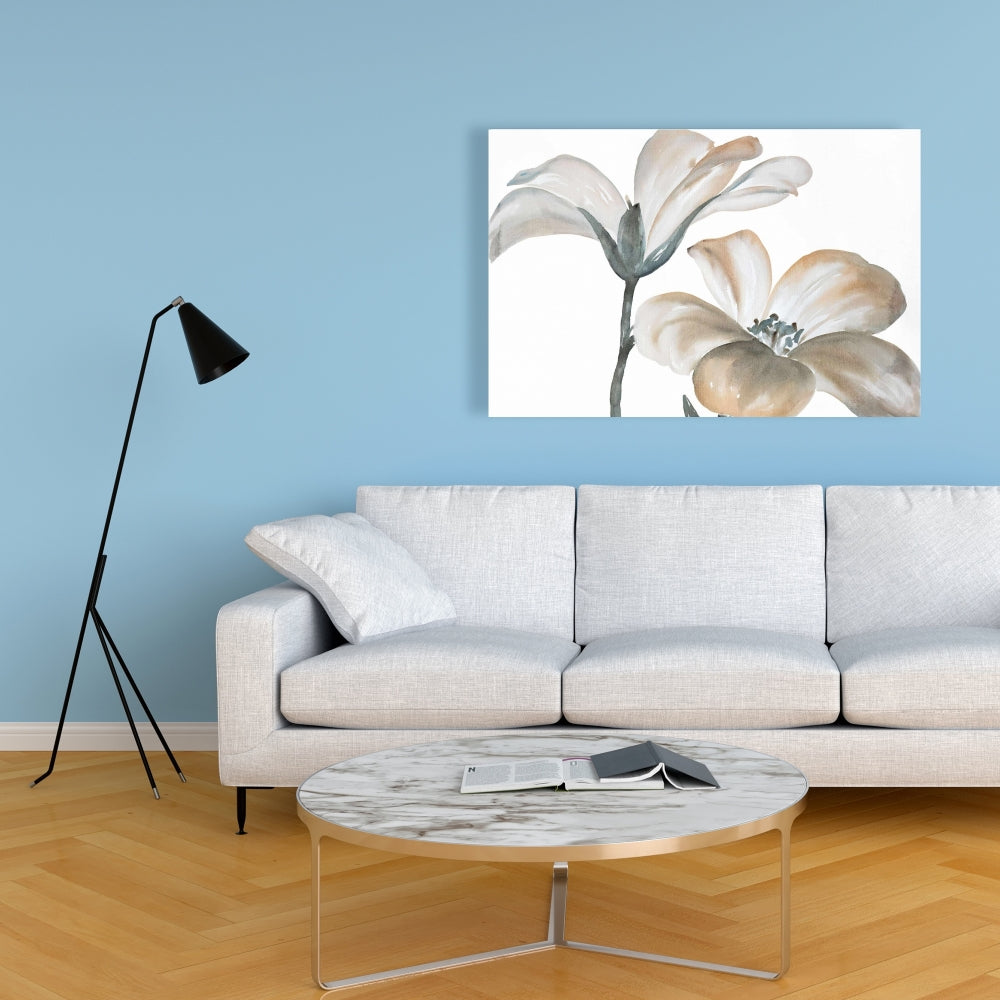 Toile minimaliste blanche - Décoration d'intérieur à fleurs désaturées