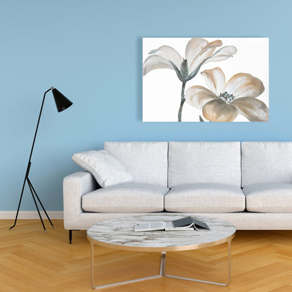 Toile minimaliste blanche - Décoration d'intérieur à fleurs désaturées