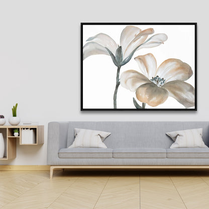 White Botanical Canvas - Beautiful Desaturated Flowers Decor