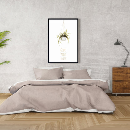 Toile florale « Good Vibes Only Leaves » | Décoration d'intérieur avec cadre blanc